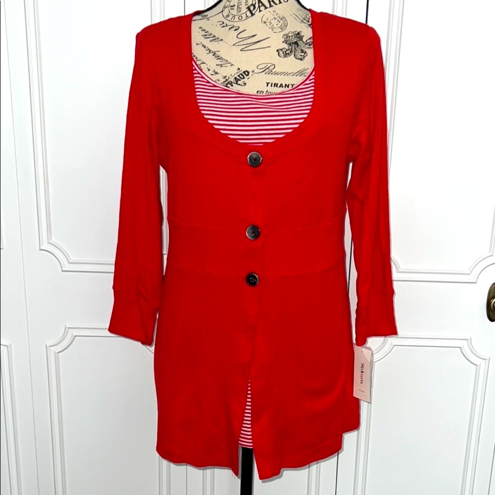 Style & Co Red Faux Button Pullover Top , Size: Medium